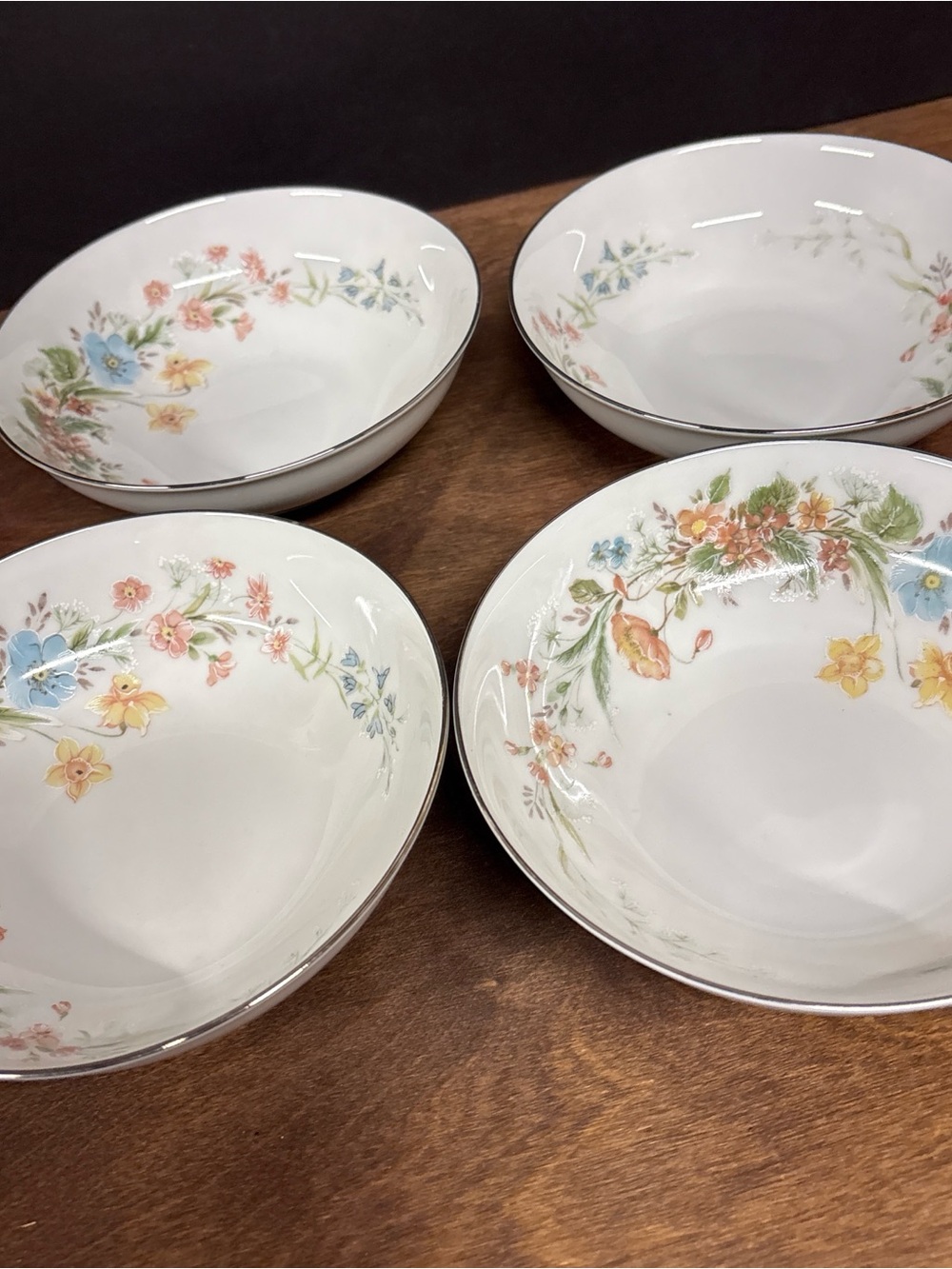 Premier White Porcelain Bowls with Multicolor Floral Trim Set Of 4